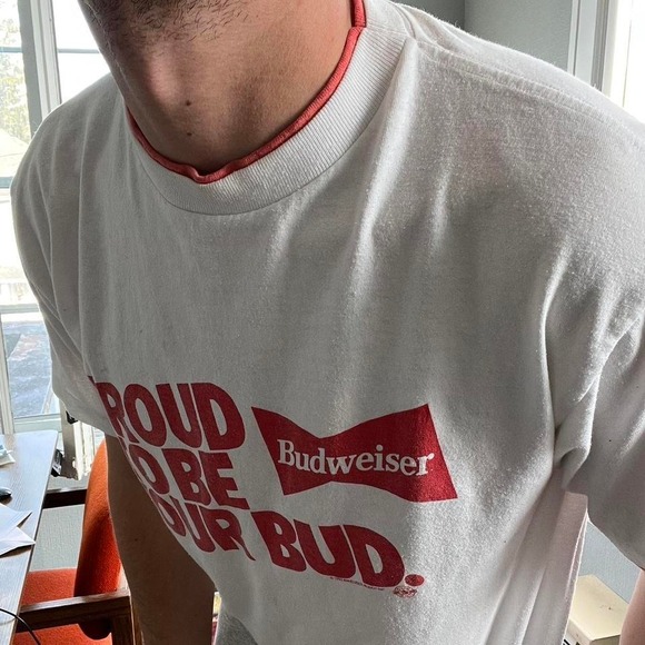 "PROUD TO BE YOUR BUD" Vintage Budweiser shirt White and Red Men's Large - Picture 3 of 8